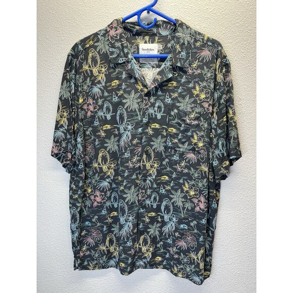 Goodfellow & Co Hawaiian Floral Print Button Down Shirt Black Size L Tall - Picture 1 of 4